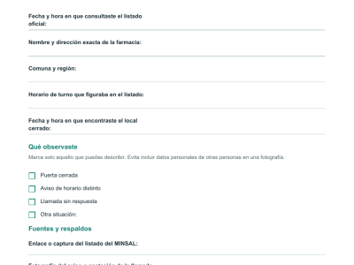 Vista de la ficha imprimible con campos para anotar fecha, dirección, horario del turno, observación y respaldo de la consulta oficial.
